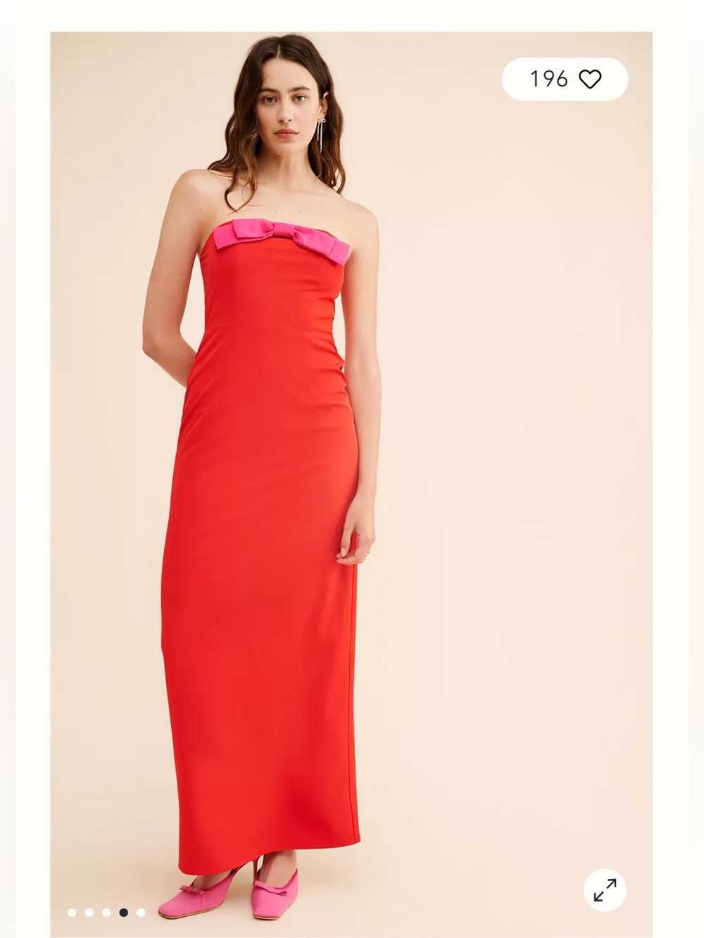 NWT Anthropologie size S Strapless Red Maxi Dress with Pink Bow